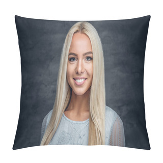 Personality  Studio Portrait Of Smiling Blonde Girl  Pillow Covers