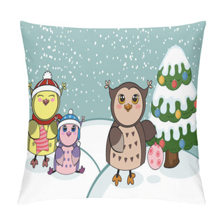 Personality  Christmas Card With Owls.  Pillow Covers