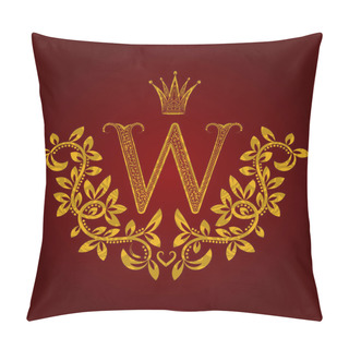 Personality  Patterned Golden Letter W Monogram In Vintage Style. Heraldic Coat Of Arms. Baroque Logo Template. Pillow Covers