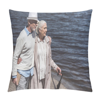 Personality  Grey Haired Couple Walking On Riverside Pillow Covers