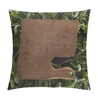 Personality  Top View Of Wooden Cutting Board On Leaves Of Basil  Pillow Covers