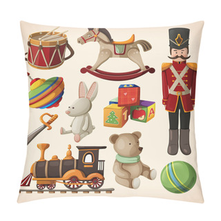 Personality  Set Of Colorful Vintage Christmas Toys Pillow Covers
