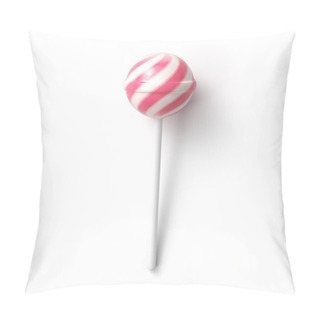 Personality  Striped Fruit Pink And White Lollipop On Stick On White Background Pillow Covers