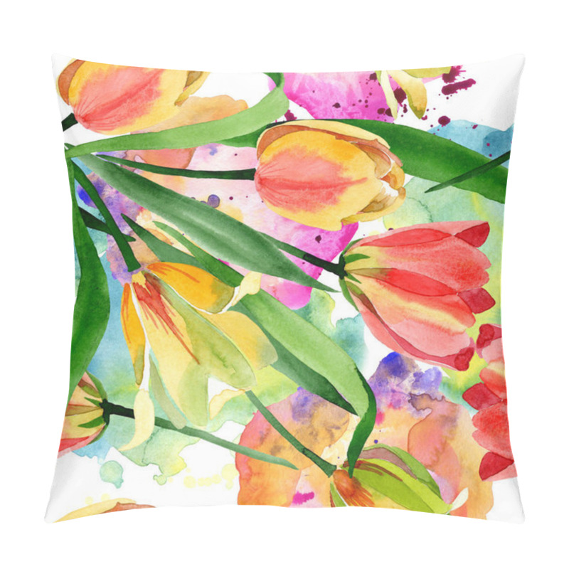 Personality  Beautiful yellow tulips with green leaves isolated on white. Watercolor background illustration. Watercolour drawing fashion aquarelle. Frame border ornament. pillow covers