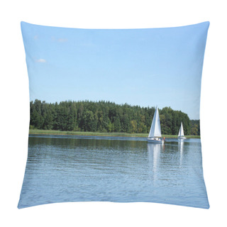 Personality  Sailboat Boat Floats On The Lake And Blue Sky Sail Pillow Covers