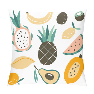 Personality  Set With Hand Drawn Doodle Tropic Fruits Pillow Covers