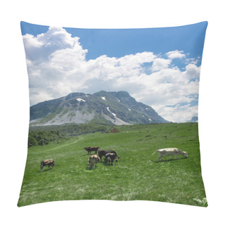 Personality  Magnificent Mountains With Grazing Cows On Background Pillow Covers