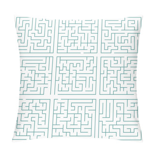 Personality  Labyrinth. Tangled Maze Lines. Logic Game, Route. Green Geometric Pattern. EPS 10. Pillow Covers