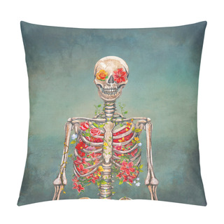 Personality  Blooming Skeleton On The Grunge Background  Pillow Covers