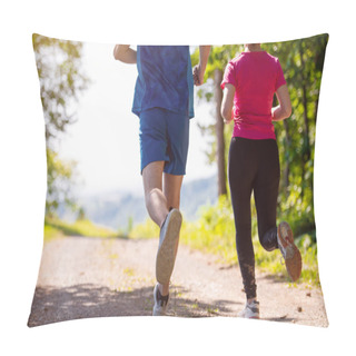 Personality  Young Couple Jogging On Sunny Day At Nature Pillow Covers