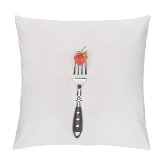 Personality  Raw Strawberry On A Fork Isolated On White Background Pillow Covers