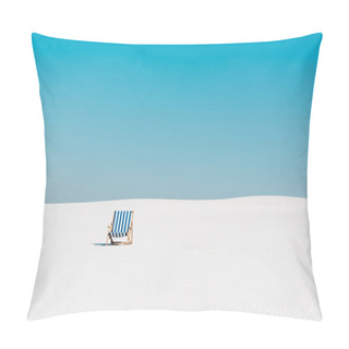 Personality  Empty Deck Chair On Sandy Beach Against Clear Blue Sky Pillow Covers