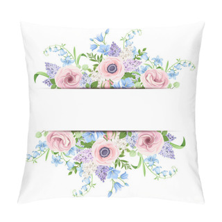 Personality  Vector Banner With Pink, Blue And Purple Flowers. Pillow Covers