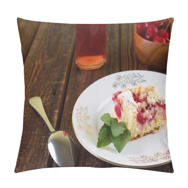 Personality  Fresh cherry pie on white plate with golden motif pillow covers