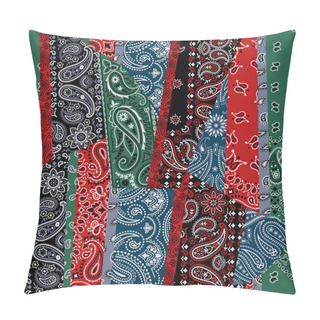Personality  Coloured Paisley Bandana Fabric Patchwork Abstract Vector Seamless Pattern Pillow Covers