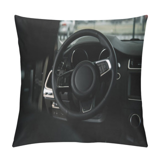 Personality  Selective Focus Of Steering Wheel In Luxury Car  Pillow Covers