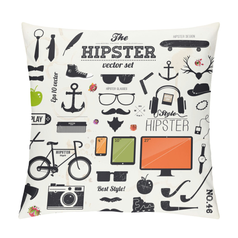 Personality  Hipster style infographics elements and icons set pillow covers