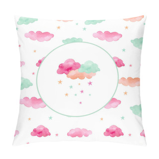 Personality  Watercolor Cartoon Design With Colorful Clouds And Star Rain. Pillow Covers