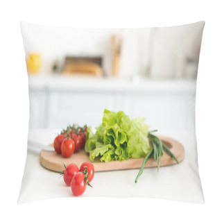 Personality  Cherry Tomatoes And Salad Leaves On Cutting Board In Kitchen Pillow Covers