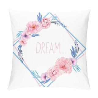 Personality  Watercolor Drawing Flowers, A Bouquet Of Pink Flowers, Flowers With A Dream, Freehand Watercolor Drawing, Pink Blue Background, March 8 Pillow Covers