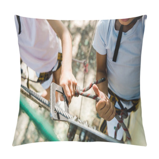 Personality  Overhead View Of African American Boy In Helmet Near Friend In Adventure Park  Pillow Covers