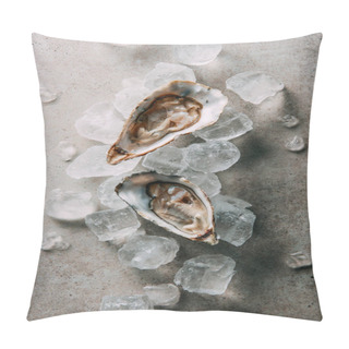 Personality  Top View Of Oysters And Ice Cubes On Grey Tabletop Pillow Covers