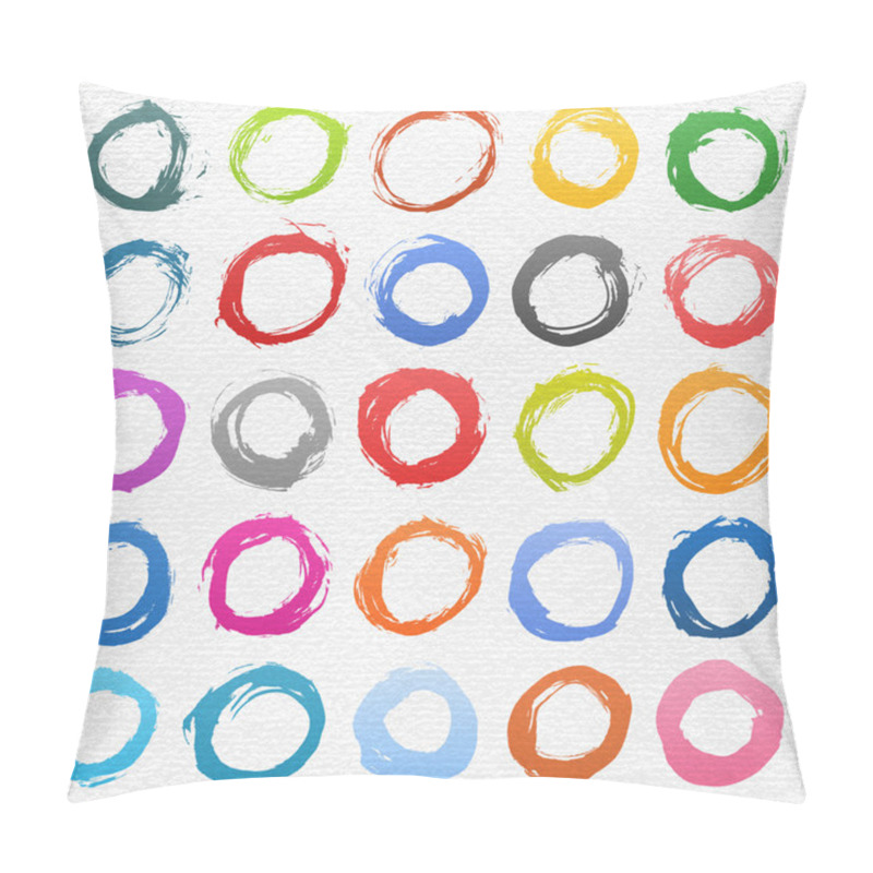 Personality  25 Colore Circle Form Brush Stroke. Isolated Aquarelle Shapes On White Background. Image Of Square Format Pillow Covers