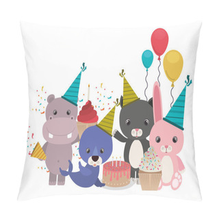 Personality  Card Of Celebration With Animals On White Background Pillow Covers