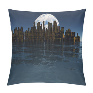 Personality  Island Or Floating City With Planet Or Moon Visible Beyond Pillow Covers