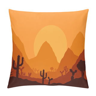Personality  Vector Mexican Sunset Landscape With Silhouette Of Cactus Pillow Covers
