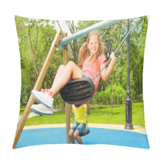 Personality  Boy And Girl Sitting On Swings Pillow Covers