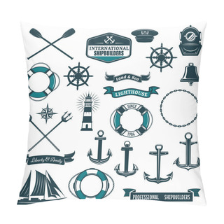 Personality  Vector Nautical Heraldic Icons Of Seafarer Sailing Pillow Covers