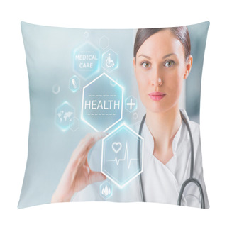 Personality  Doctor Working With Healthcare Icons Pillow Covers