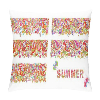 Personality  Summery Colorful Floral Borders Collection And Print With Summer Flowers Lettering Pillow Covers