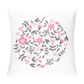 Personality  Floral Hand Drawn Flowers Arranged In Circle. Isolated Cartoon Illustration For  Book, T-shirt, Textile, Etc. Pillow Covers