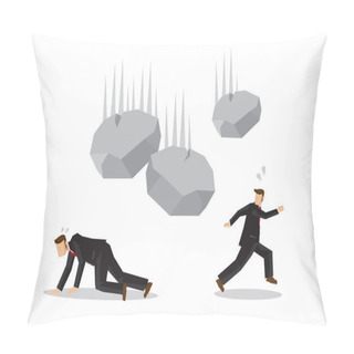 Personality  Businessmen Running Away From Falling Rocks. Concept Of Crisis H Pillow Covers