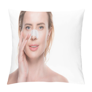 Personality  Woman Touching Nose Stripe Isolated On White Pillow Covers