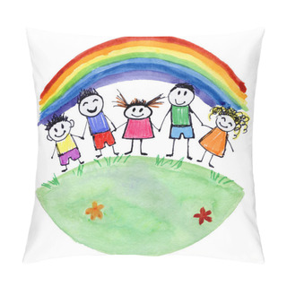Personality  Hand Drawn Colorful Illustration Of Happy Children 300 Dpi  Pillow Covers