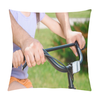 Personality  Father Teaching Daughter To Ride A Bike Pillow Covers