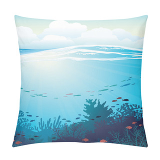 Personality  Coral Reef And Fish. Underwater Sea. Pillow Covers