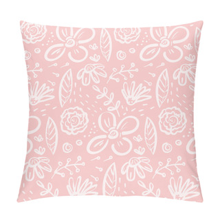 Personality  Funny Pink Doodle Pattern With Big Floral Elements Pillow Covers