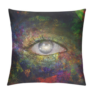 Personality  Surrealism. Woman's Eye With Galaxies. Pillow Covers