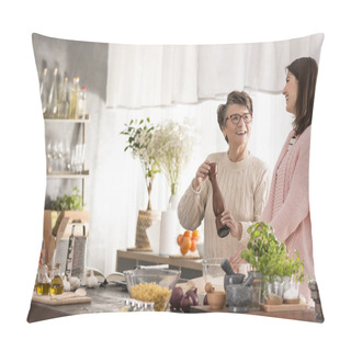 Personality  Grandmother And Granddaughter In Kitchen Pillow Covers