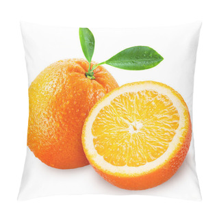 Personality  Sliced Orange Fruit With Leaves Isolated On White. Clipping Path Pillow Covers
