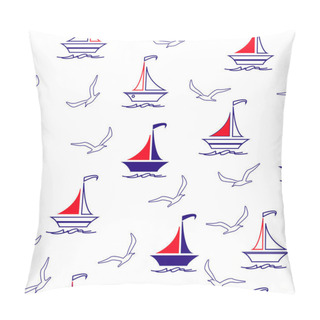 Personality  Sailing Boats And Seagulls Seamless Vector Illustration Pattern For Fabric, Clothes/accessories, Background, Textile, Wrapping Paper And Other Decoration. Pillow Covers