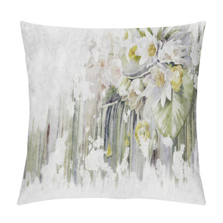 Personality  Water Lilies, Pitchers Oil Painted. Flowers Painted On A Concrete Grunge Wall. Stunningly Beautiful, Modern Mural, Wallpaper, Photo Wallpaper, Cover, Postcard Design. Pillow Covers