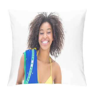 Personality  Fit Girl In Yellow Bikini Holding Brazil Flag Pillow Covers