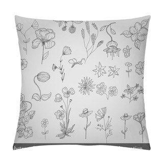 Personality  Abstract Floral Art, Flowers, Plants, Items For Decoration On Gray Background Pillow Covers