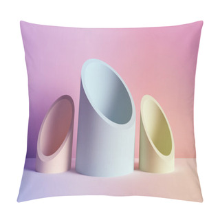 Personality  3d Render, Abstract Background, Tubes, Primitive Geometric Shapes, Pastel Neon Color Palette, Simple Mockup, Minimal Design Elements Pillow Covers