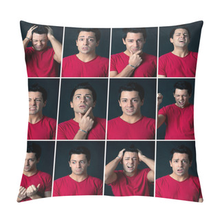 Personality  Set Of Different Expressions Of The Same Man On Dark Background Pillow Covers